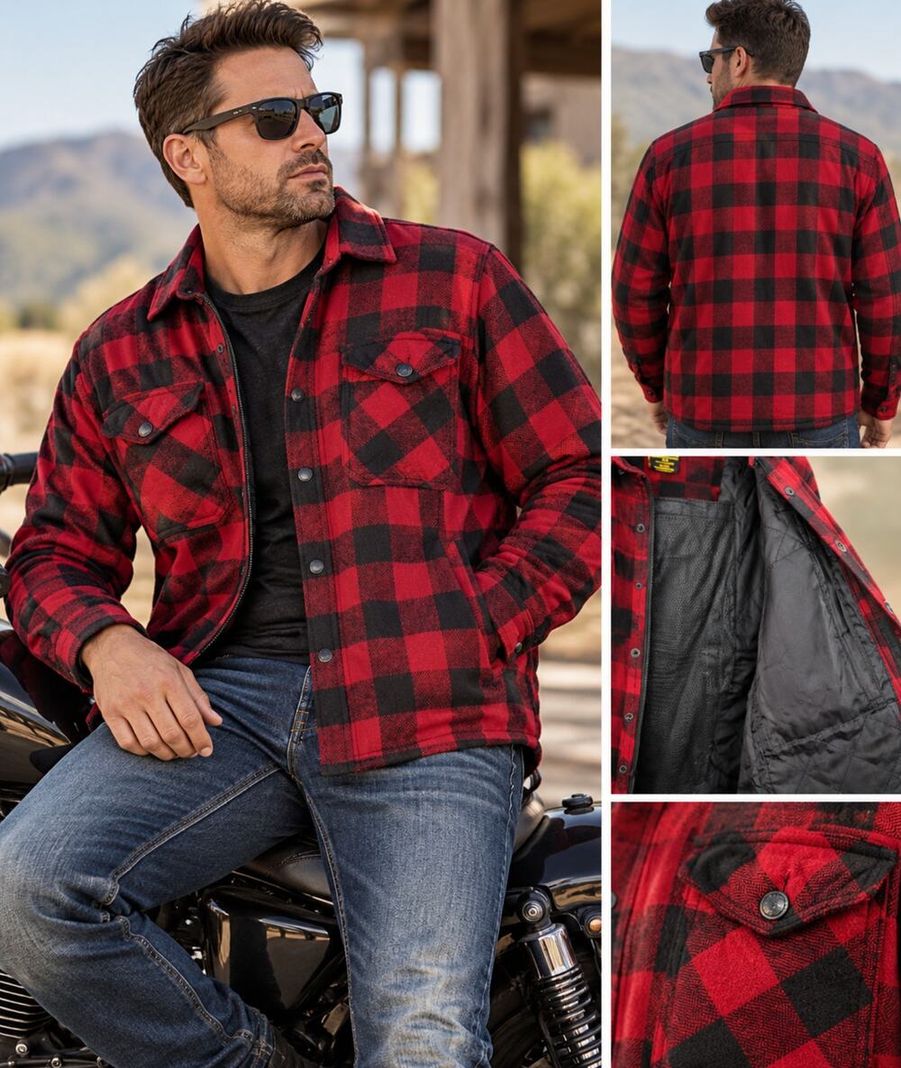 Scorpion EXO Covert Moto Flannel Jacket Red Black Kevlar Lined Motorcycle S